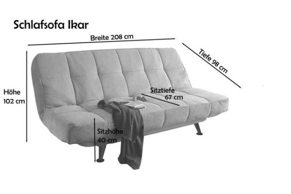 ED EXCITING DESIGN Schlafsofa, Ikar Schlafsofa 208 x 102 cm Polstergarnitur Sofa Couch Denim