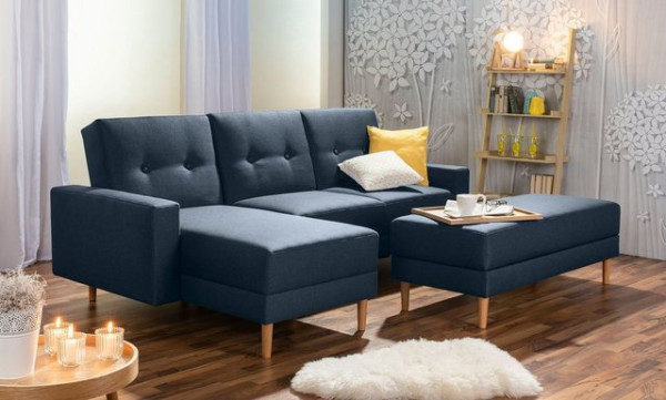 Max Winzer® Ecksofa Schlafsofa Ecksofa Just Cool Funktionssofa Stauraumhocker blau, 1 Stück, Liegefl